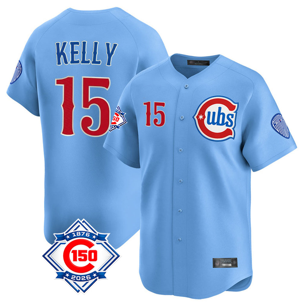Davalo C.Cubs #15 Carson Kelly Player Light Blue 150th Anniversary Limited Home Stitched Jerseys