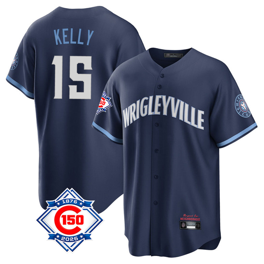 Davalo C.Cubs #15 Carson Kelly Player Navy 150th Anniversary City Connect Home Game Stitched Jerseys