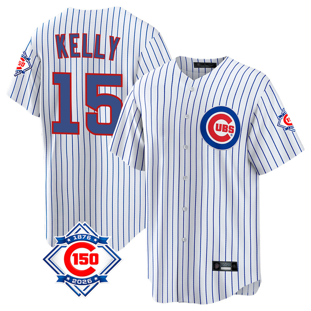 Davalo C.Cubs #15 Carson Kelly Player White 150th Anniversary Home Game Stitched Jerseys