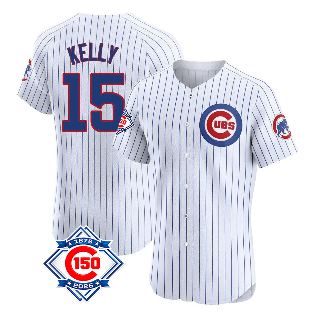 Davalo C.Cubs #15 Carson Kelly Player White 150th Anniversary Limited Elite Home Game Stitched Jerseys