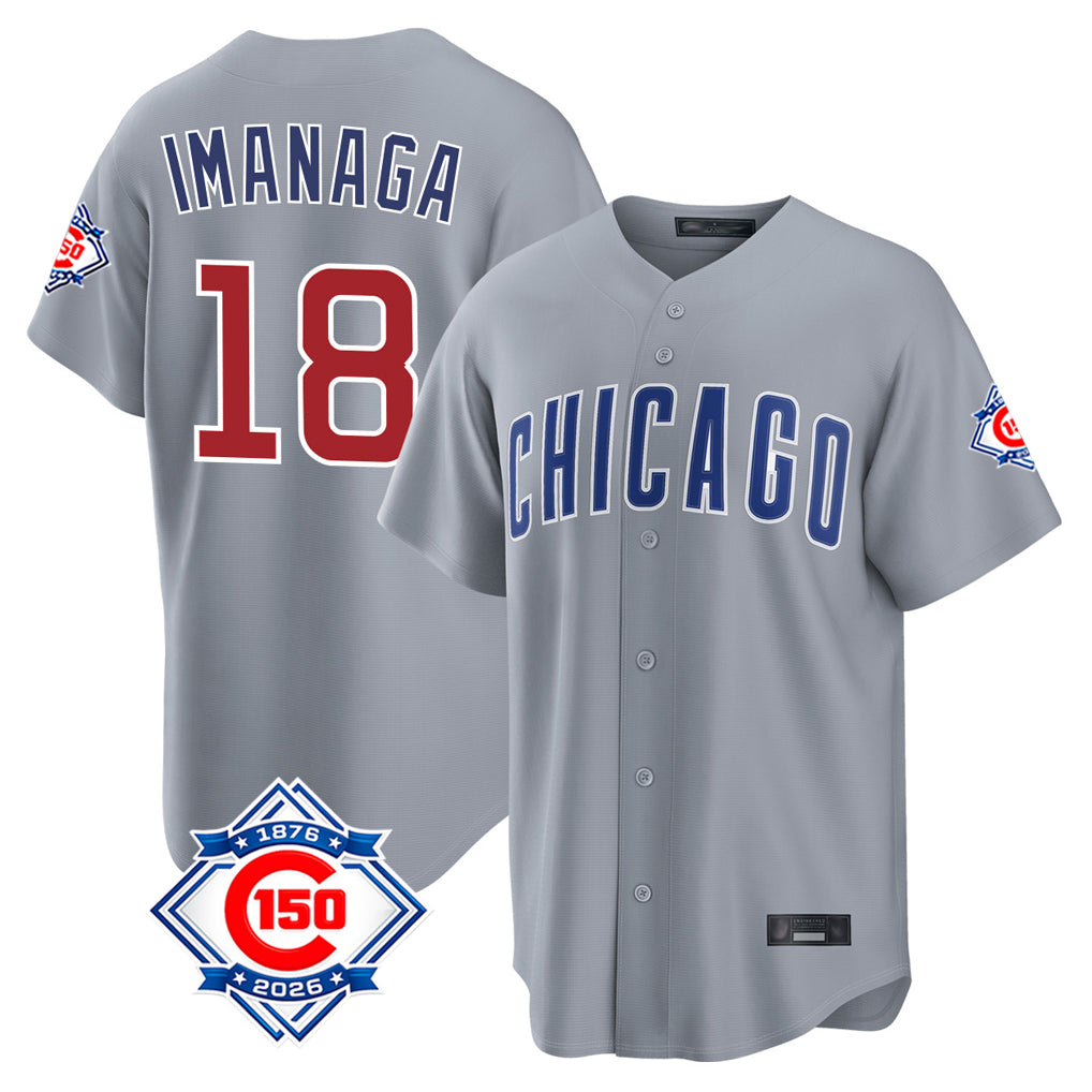 Davalo C.Cubs #18 Shota Imanaga Player Gray 150th Anniversary Home Game Stitched Jerseys