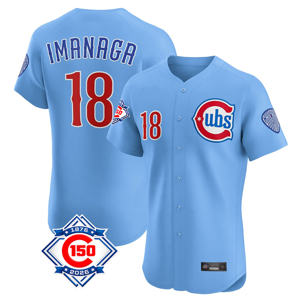 Davalo C.Cubs #18 Shota Imanaga Player Light Blue 150th Anniversary Limited Elite Home Stitched Jerseys