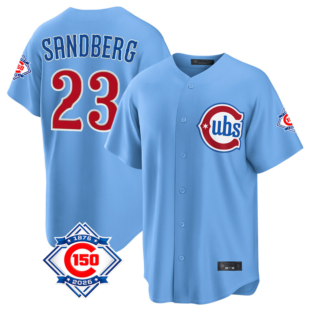 Davalo C.Cubs #23 Ryne Sandberg Player Light Blue 150th Anniversary Home Game Stitched Jerseys