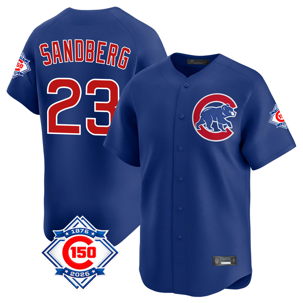 Davalo C.Cubs #23 Ryne Sandberg Player Royal 150th Anniversary Limited Home Stitched Jerseys