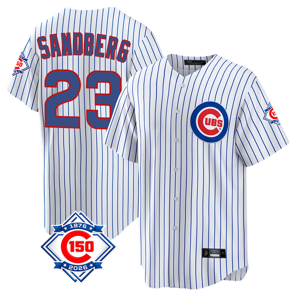 Davalo C.Cubs #23 Ryne Sandberg Player White 150th Anniversary Home Game Stitched Jerseys