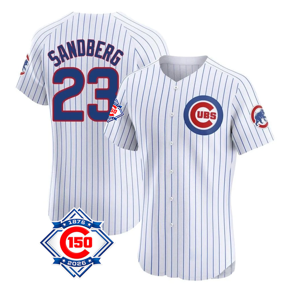 Davalo C.Cubs #23 Ryne Sandberg Player White 150th Anniversary Limited Elite Home Game Stitched Jerseys