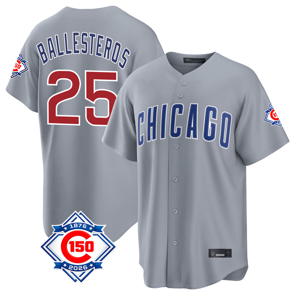 Davalo C.Cubs #25 Mois¡§|s Ballesteros Player Gray 150th Anniversary Home Game Stitched Jerseys