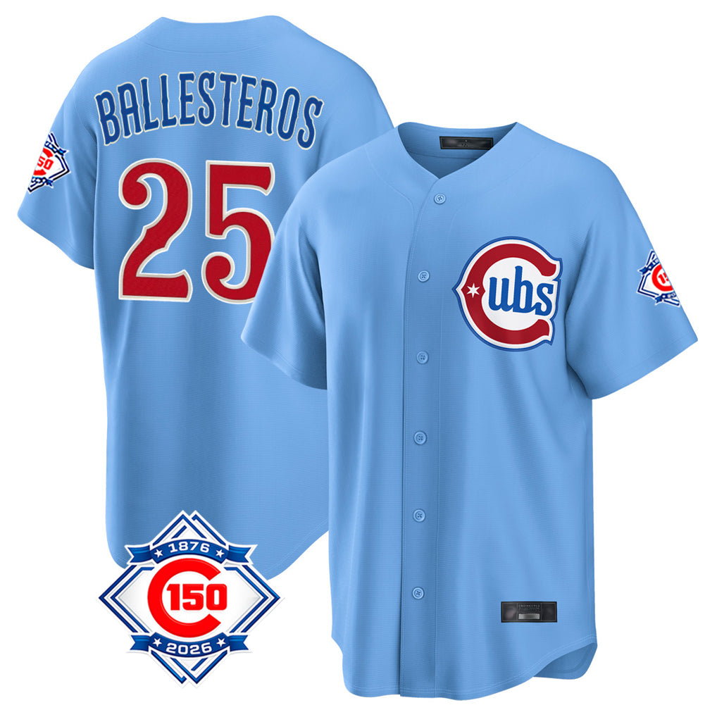 Davalo C.Cubs #25 Mois¡§|s Ballesteros Player Light Blue 150th Anniversary Home Game Stitched Jerseys