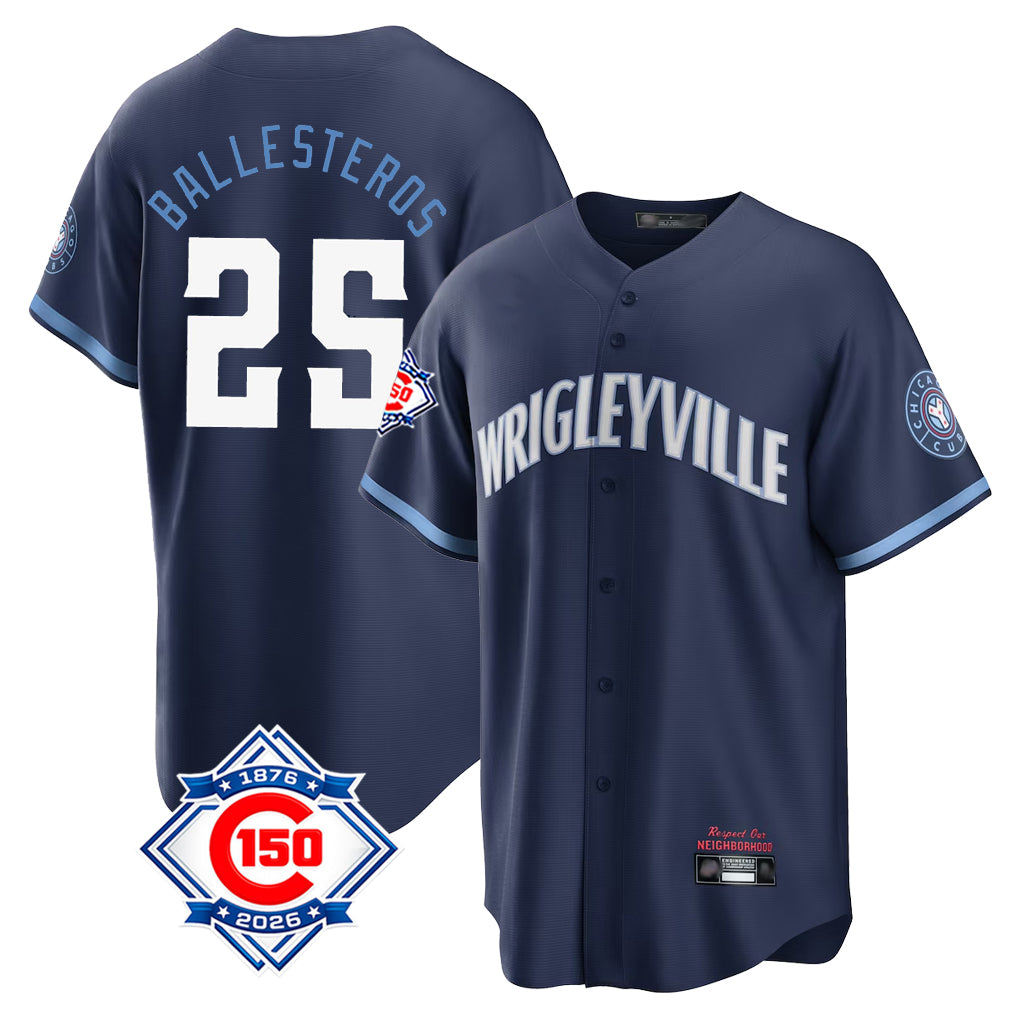 Davalo C.Cubs #25 Mois¡§|s Ballesteros Player Navy 150th Anniversary City Connect Home Game Stitched Jerseys