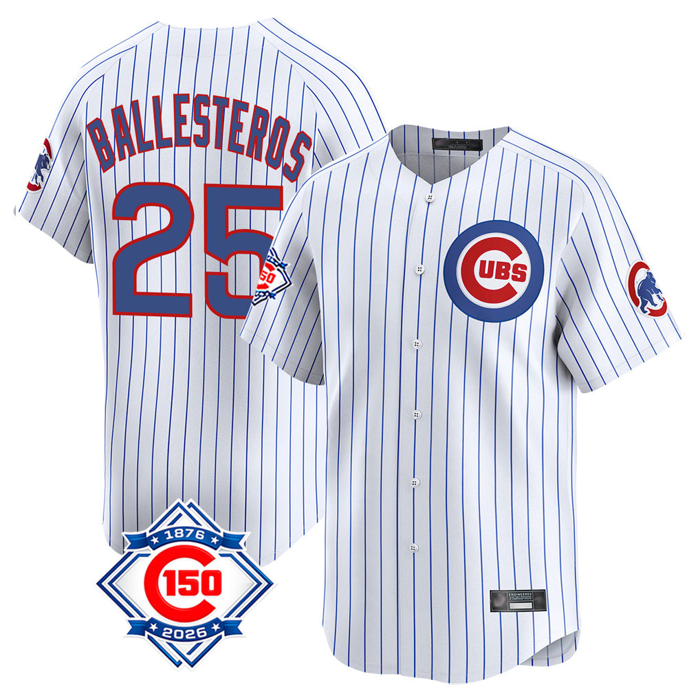 Davalo C.Cubs #25 Mois¡§|s Ballesteros Player White 150th Anniversary Limited Home Game Stitched Jerseys