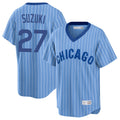 Davalo C.Cubs #27 Seiya Suzuki Player Blue T-shirt Cooperstown Collection Limited Stitched Jerseys