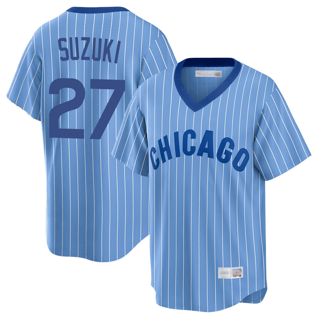 Davalo C.Cubs #27 Seiya Suzuki Player Blue T-shirt Cooperstown Collection Limited Stitched Jerseys