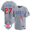 Davalo C.Cubs #27 Seiya Suzuki Player Gray Road 150th Anniversary Limited Home Stitched Jerseys