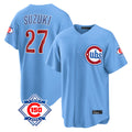 Davalo C.Cubs #27 Seiya Suzuki Player Light Blue 150th Anniversary Home Game Stitched Jerseys