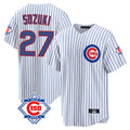 Davalo C.Cubs #27 Seiya Suzuki Player White 150th Anniversary Home Game Stitched Jerseys