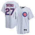 Davalo C.Cubs #27 Seiya Suzuki Player White Game Home Stitched Jerseys