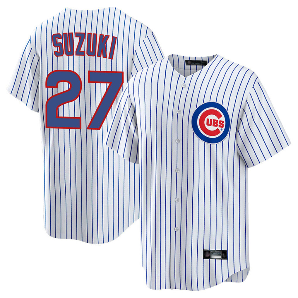 Davalo C.Cubs #27 Seiya Suzuki Player White Game Home Stitched Jerseys