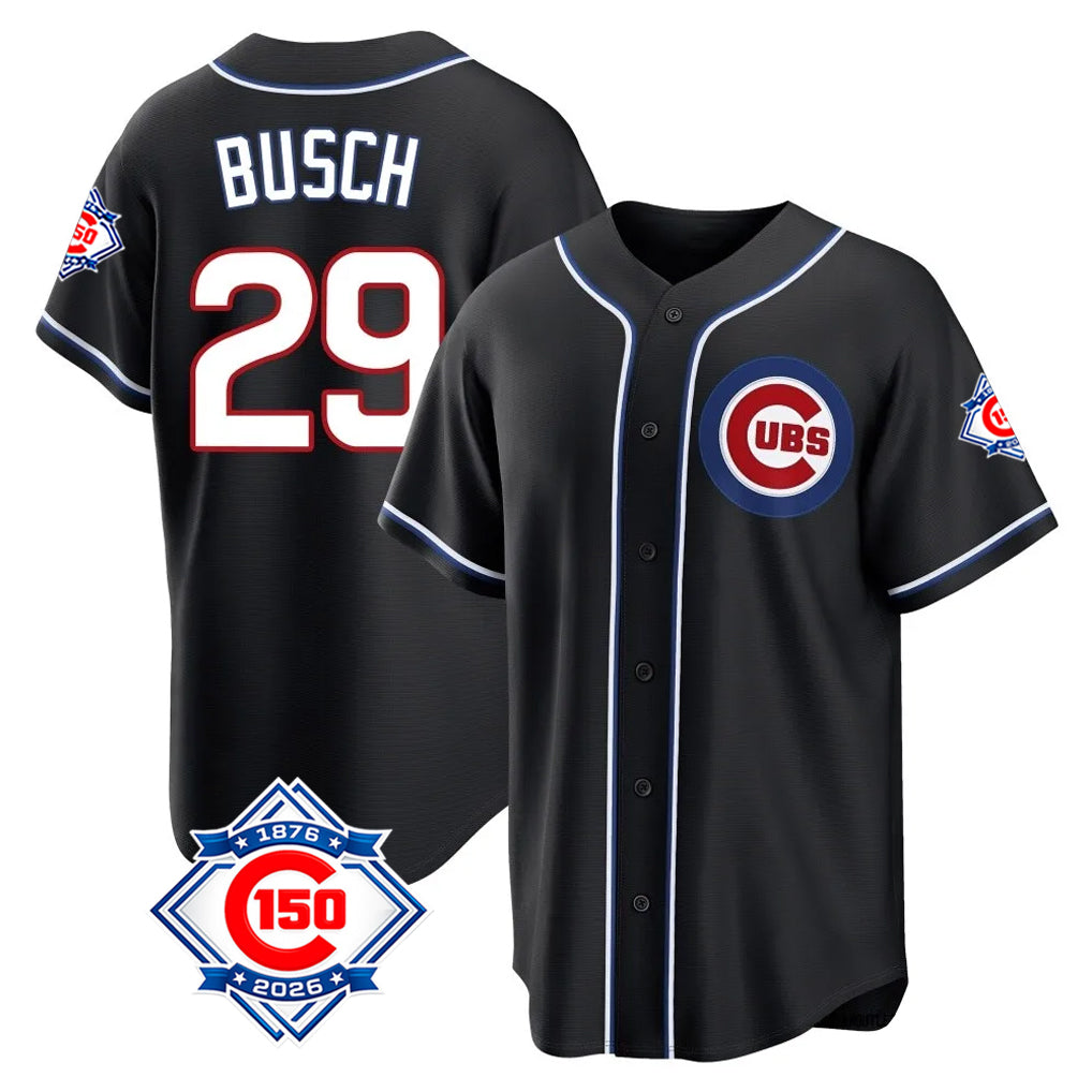 Davalo C.Cubs #29 Michael Busch Player Black Fashion Out 150th Anniversary Game Stitched Jerseys