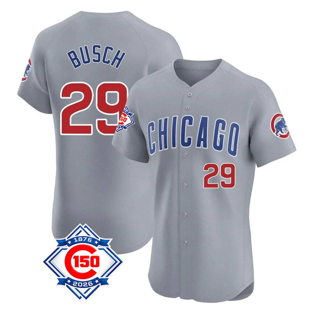 Davalo C.Cubs #29 Michael Busch Player Gray Road 150th Anniversary Limited Elite Home Stitched Jerseys
