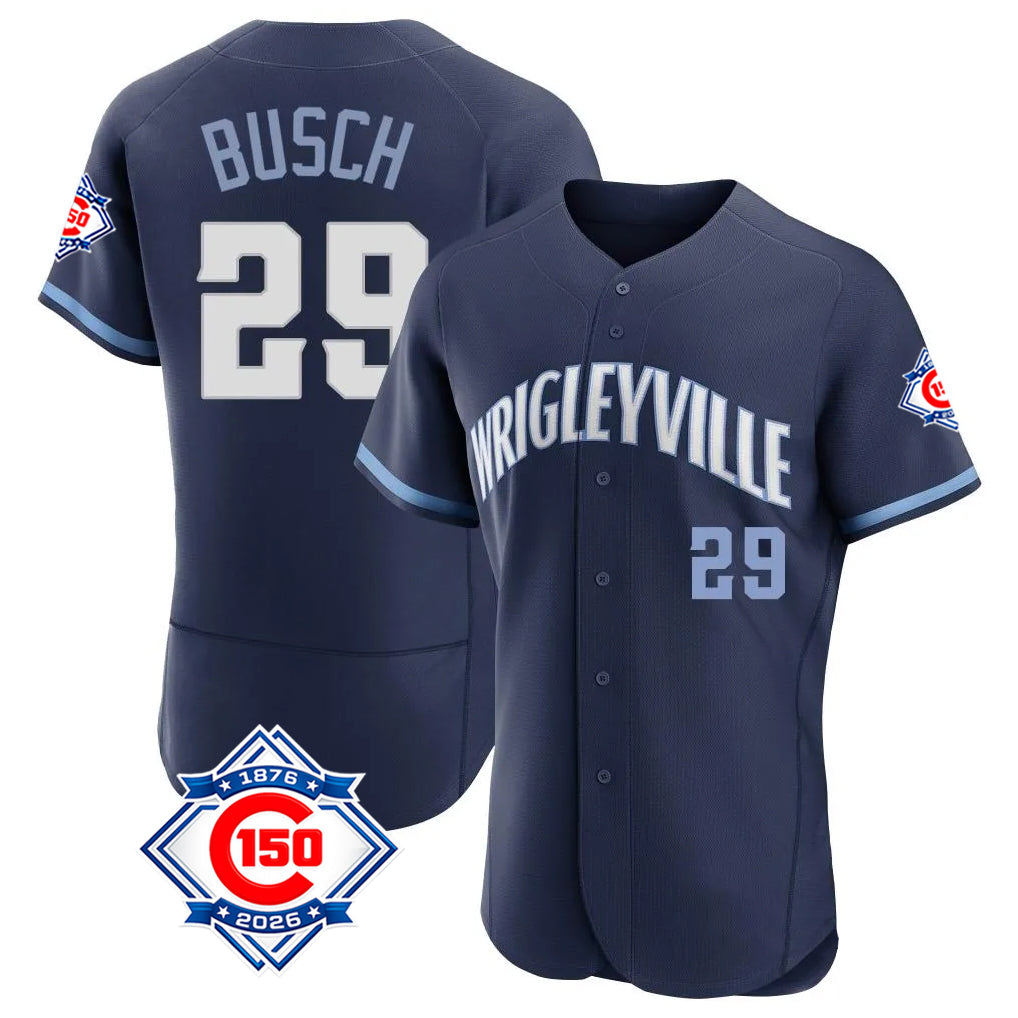 Davalo C.Cubs #29 Michael Busch Player Navy City Connect 150th Anniversary Limited Elite Home Stitched Jerseys