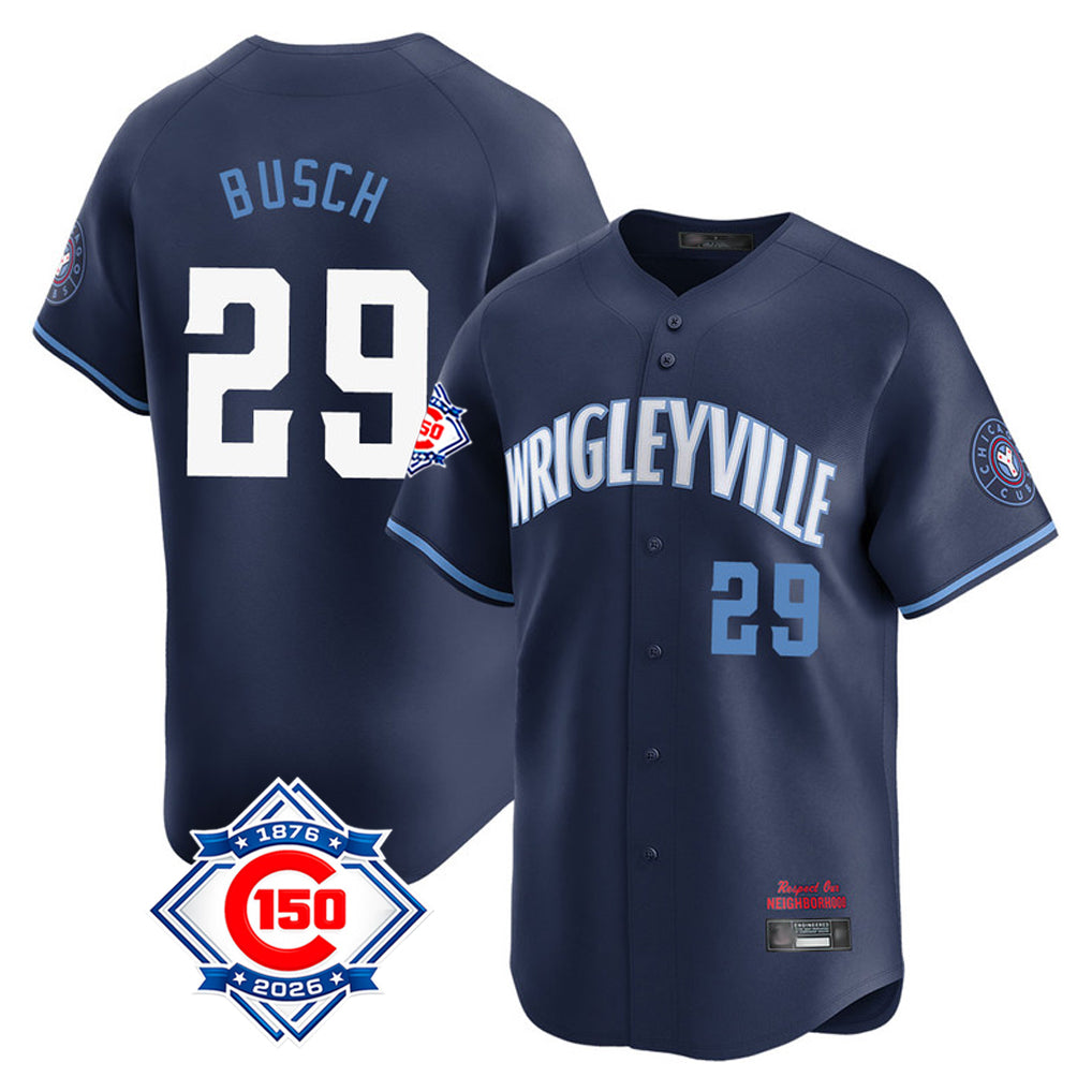 Davalo C.Cubs #29 Michael Busch Player Navy City Connect 150th Anniversary Limited Home Stitched Jerseys