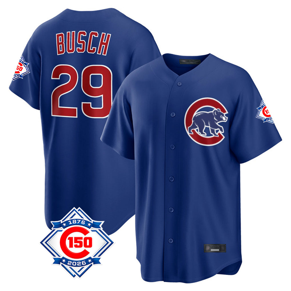 Davalo C.Cubs #29 Michael Busch Player Royal 150th Anniversary Home Game Stitched Jerseys