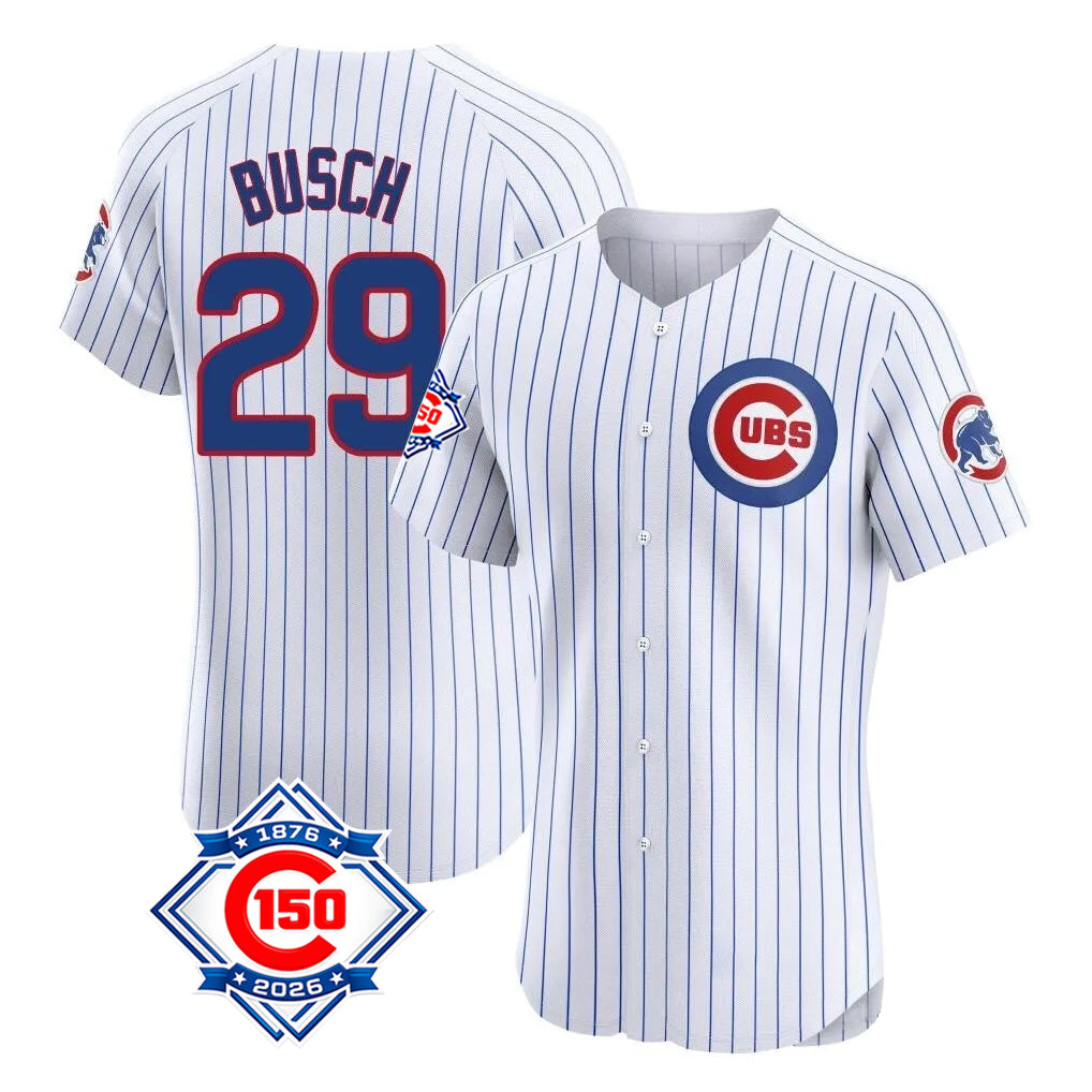 Davalo C.Cubs #29 Michael Busch Player White 150th Anniversary Limited Elite Home Game Stitched Jerseys