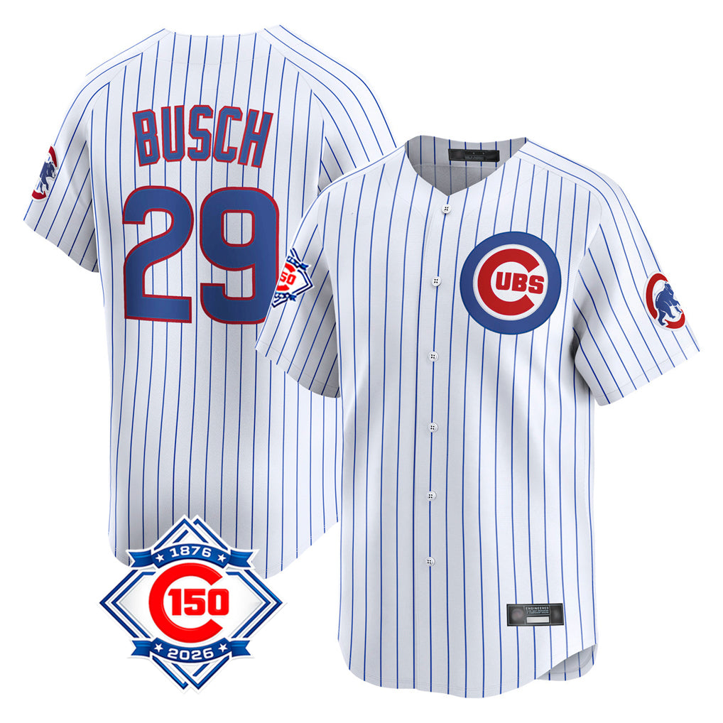 Davalo C.Cubs #29 Michael Busch Player White 150th Anniversary Limited Home Game Stitched Jerseys