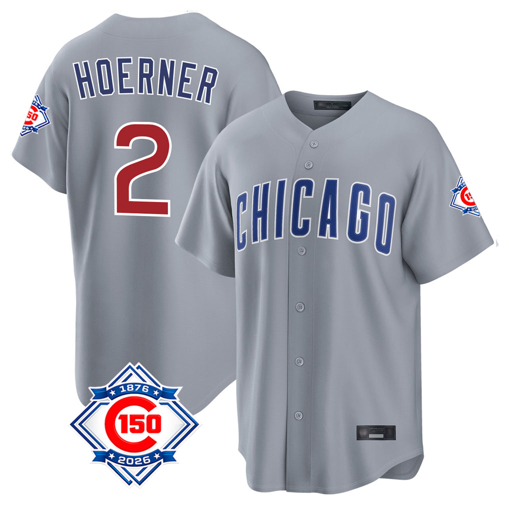 Davalo C.Cubs #2 Nico Hoerner Player Gray 150th Anniversary Home Game Stitched Jerseys