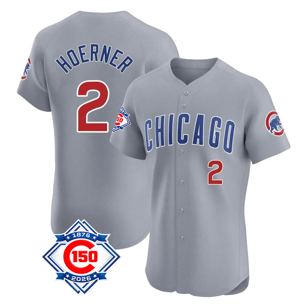 Davalo C.Cubs #2 Nico Hoerner Player Gray Road 150th Anniversary Limited Elite Home Stitched Jerseys