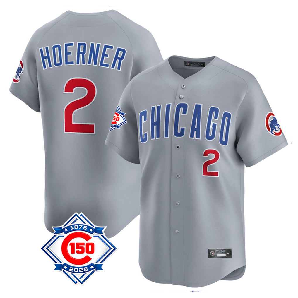 Davalo C.Cubs #2 Nico Hoerner Player Gray Road 150th Anniversary Limited Home Stitched Jerseys