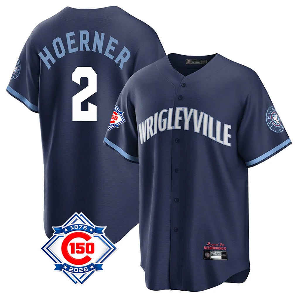 Davalo C.Cubs #2 Nico Hoerner Player Navy 150th Anniversary City Connect Home Game Stitched Jerseys