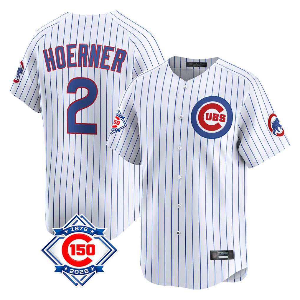 Davalo C.Cubs #2 Nico Hoerner Player White 150th Anniversary Limited Home Game Stitched Jerseys