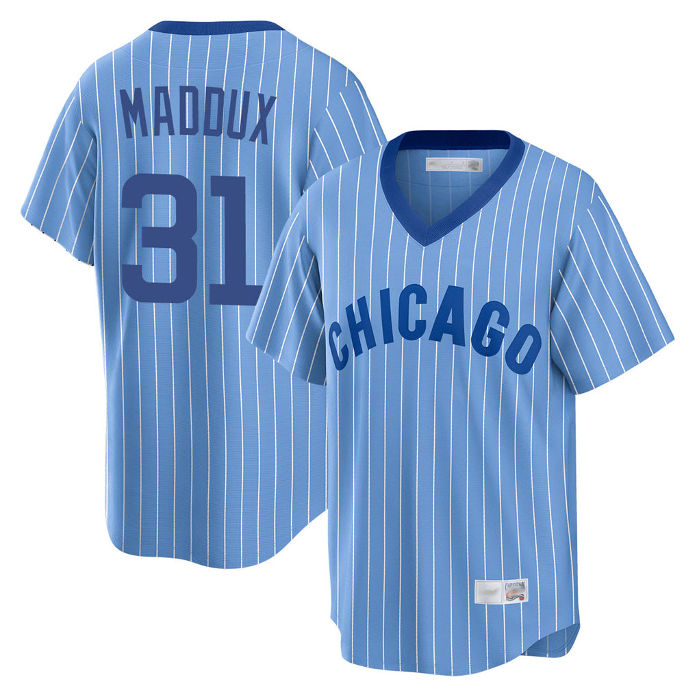 Davalo C.Cubs #31 Greg Maddux Player Blue T-shirt Cooperstown Collection Limited Stitched Jerseys