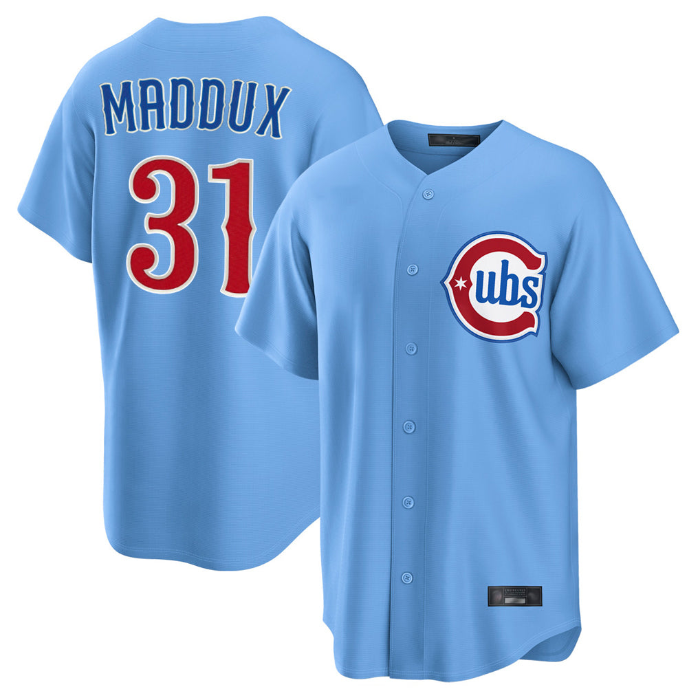 Davalo C.Cubs #31 Greg Maddux Player Light Blue Home Game Stitched Jerseys