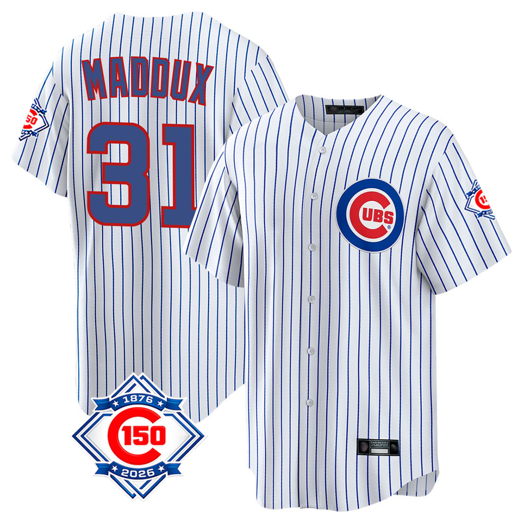 Davalo C.Cubs #31 Greg Maddux Player White 150th Anniversary Home Game Stitched Jerseys