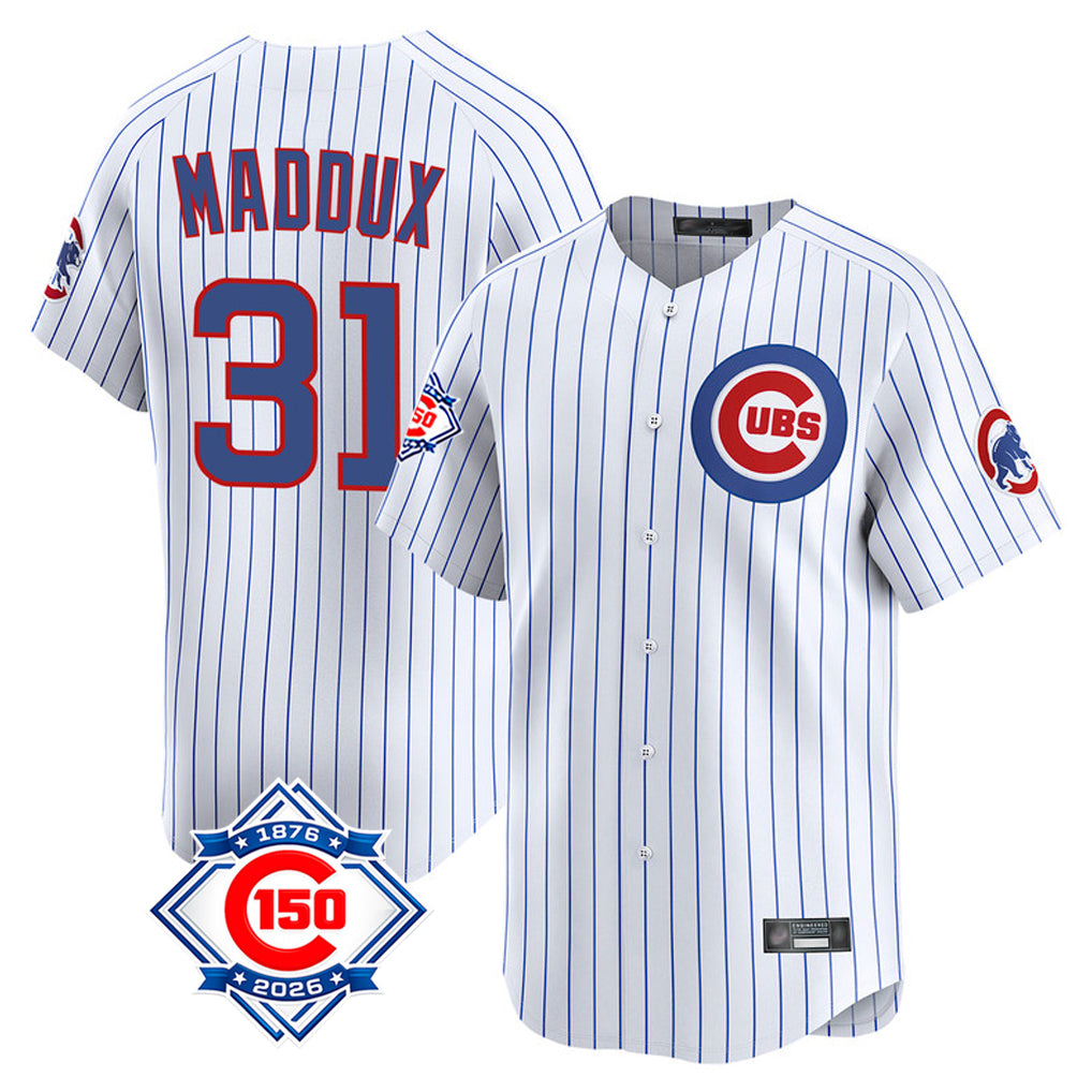 Davalo C.Cubs #31 Greg Maddux Player White 150th Anniversary Limited Home Game Stitched Jerseys