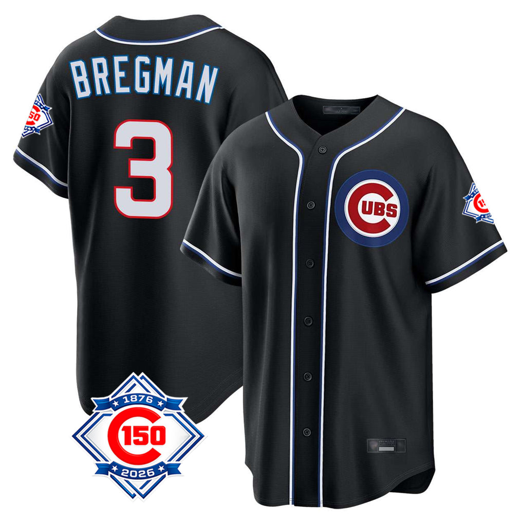 Davalo C.Cubs #3 Alex Bregman Black Fashion Out 150th Anniversary Game Stitched Jerseys