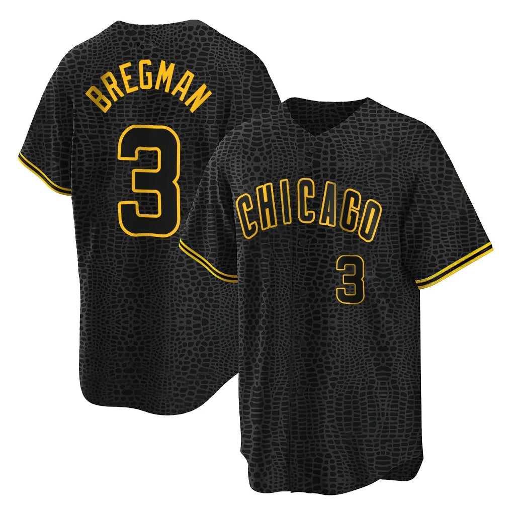 Davalo C.Cubs #3 Alex Bregman Black Snake Skin City Game Stitched Jerseys