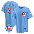 Davalo C.Cubs #3 Alex Bregman Light Blue 150th Anniversary Home Game Stitched Jerseys
