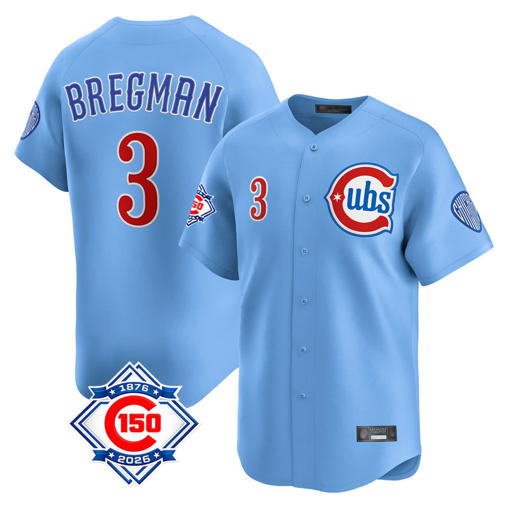Davalo C.Cubs #3 Alex Bregman Light Blue 150th Anniversary Limited Home Stitched Jerseys