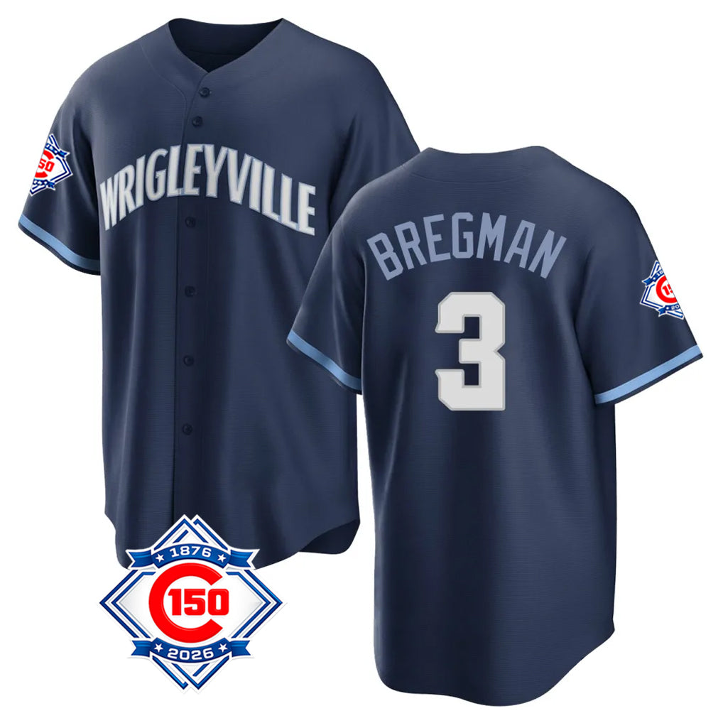 Davalo C.Cubs #3 Alex Bregman Navy 150th Anniversary City Connect Home Game Stitched Jerseys