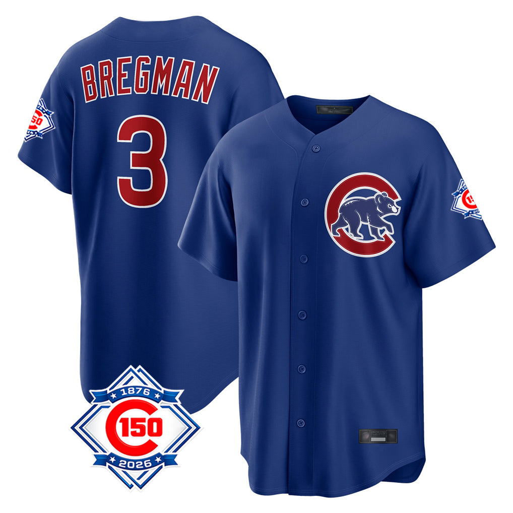 Davalo C.Cubs #3 Alex Bregman Royal 150th Anniversary Home Game Stitched Jerseys