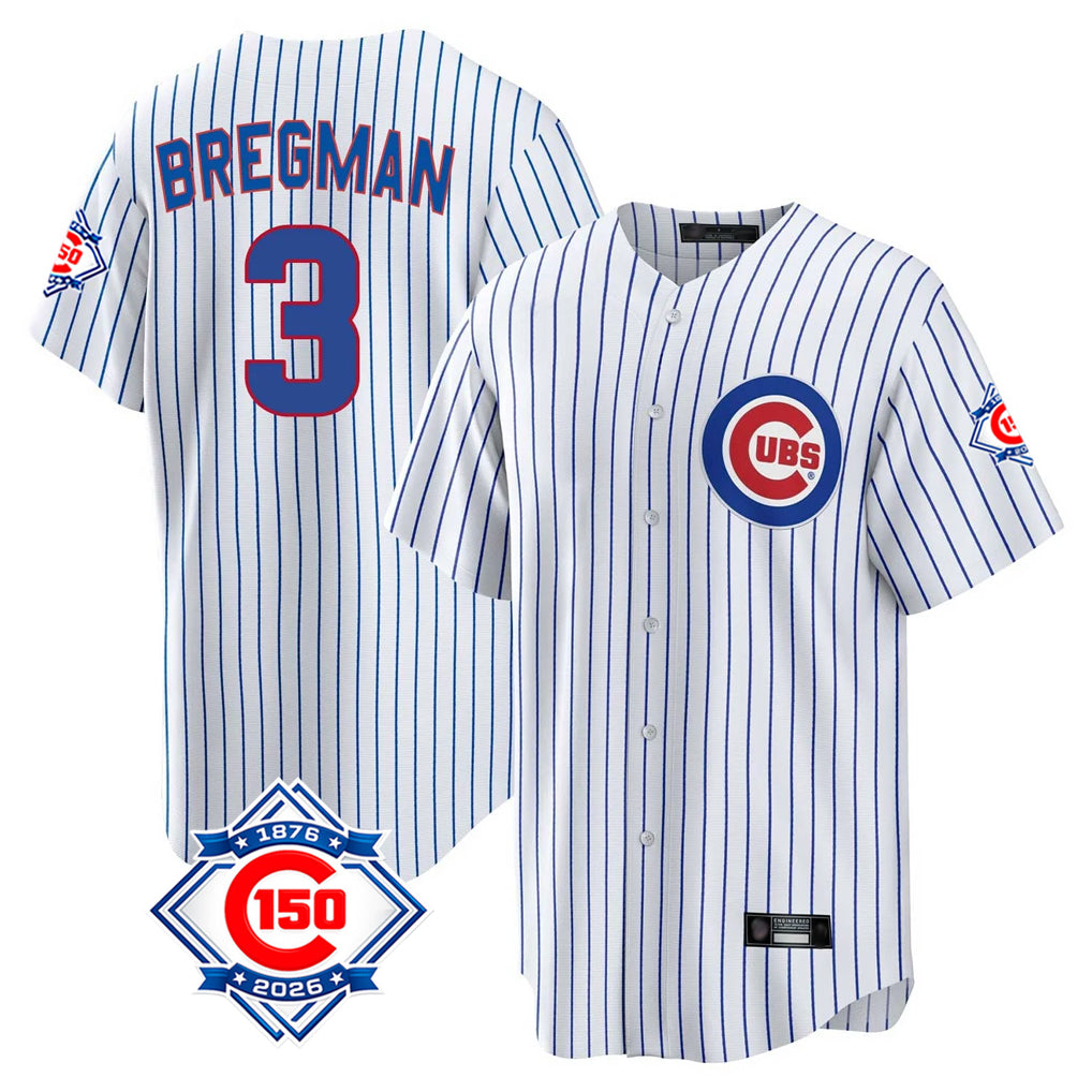 Davalo C.Cubs #3 Alex Bregman White 150th Anniversary Home Game Stitched Jerseys
