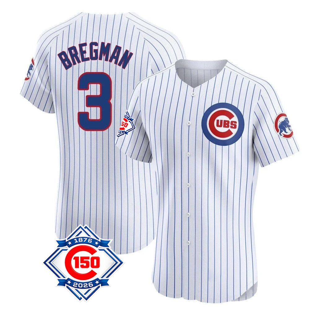 Davalo C.Cubs #3 Alex Bregman White 150th Anniversary Limited Elite Home Game Stitched Jerseys