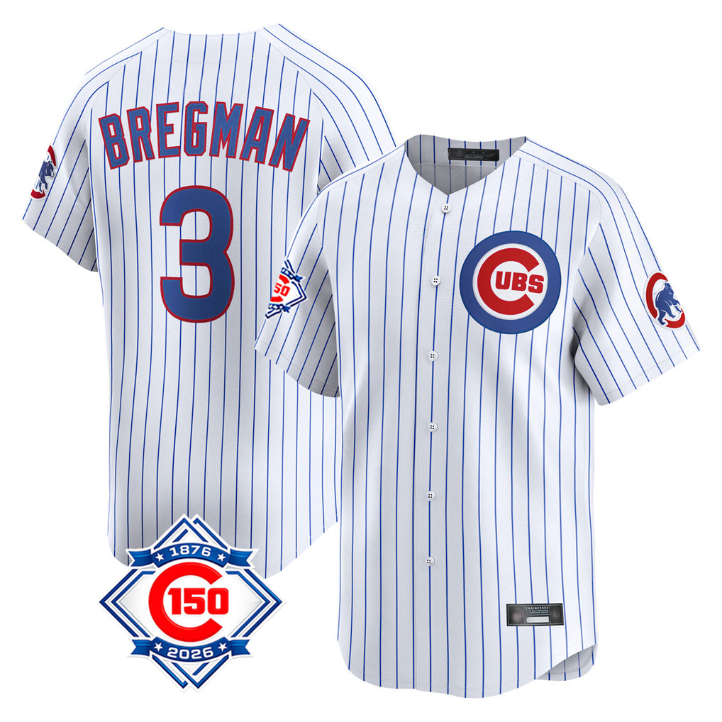 Davalo C.Cubs #3 Alex Bregman White 150th Anniversary Limited Home Game Stitched Jerseys