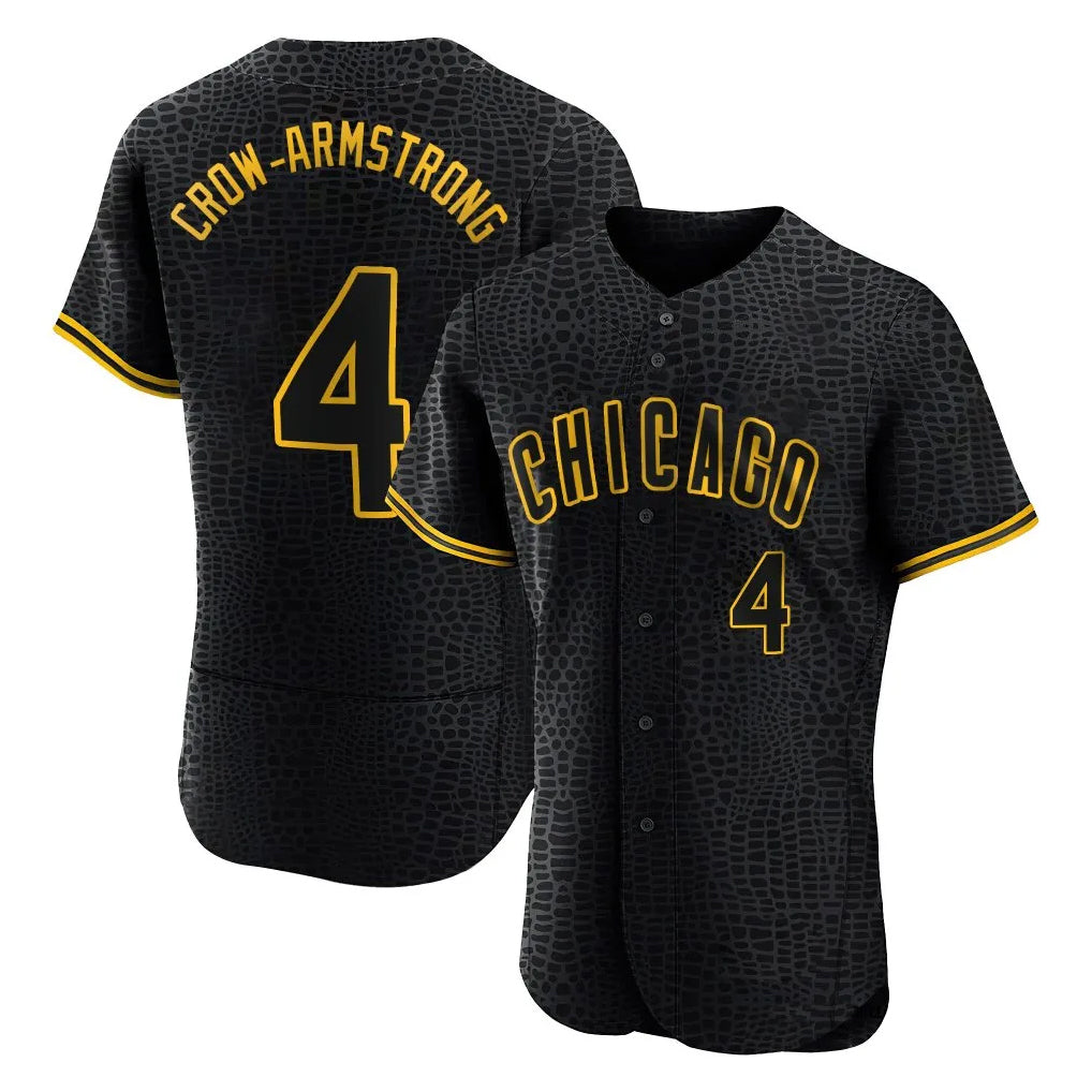Davalo C.Cubs #4 Pete Crow-Armstrong Player Black Snake Skin City Limited Elite Home Game Stitched Jerseys
