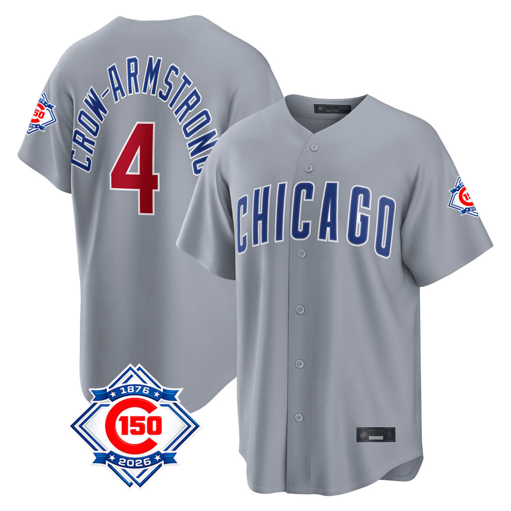 Davalo C.Cubs #4 Pete Crow-Armstrong Player Gray 150th Anniversary Home Game Stitched Jerseys