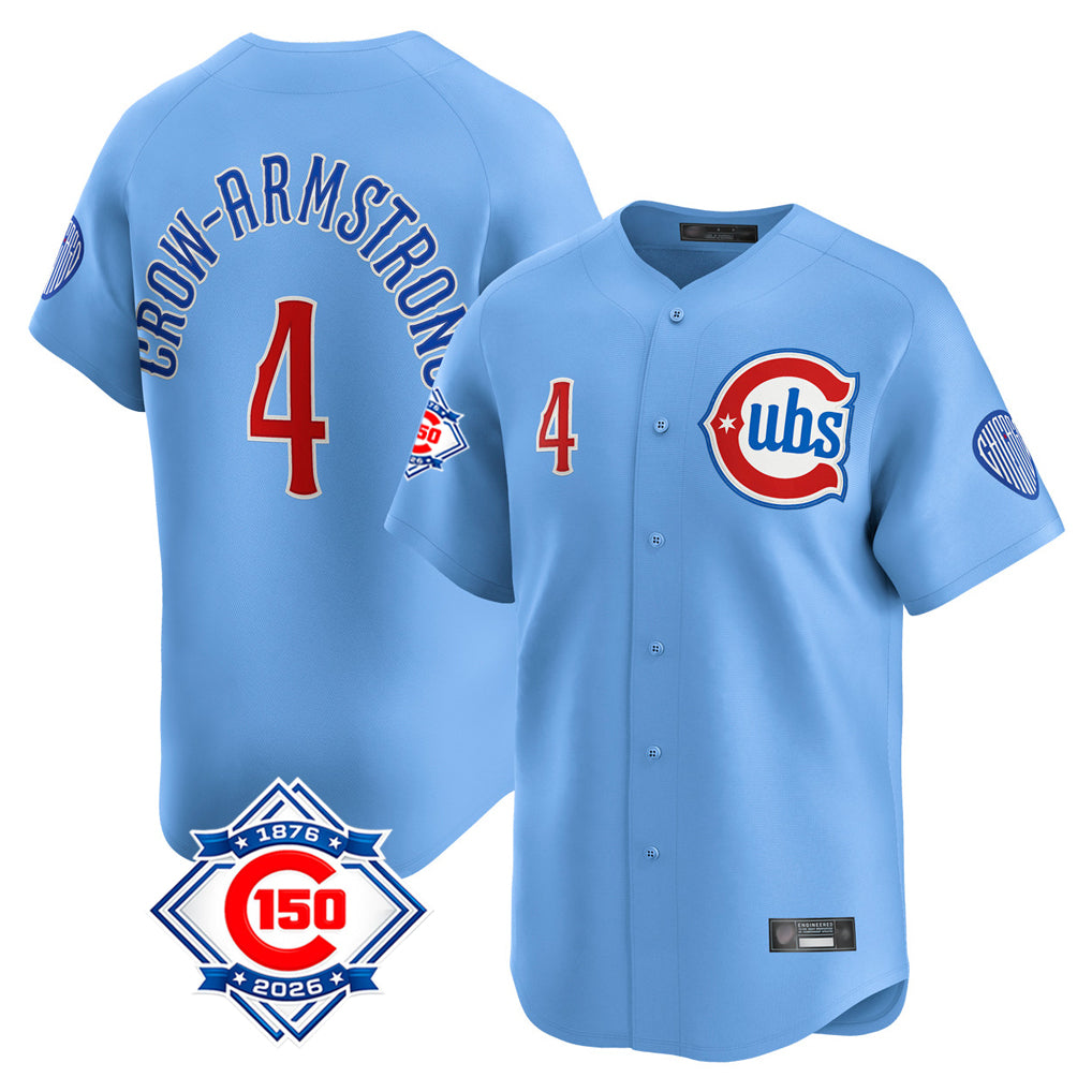 Davalo C.Cubs #4 Pete Crow-Armstrong Player Light Blue 150th Anniversary Limited Home Stitched Jerseys