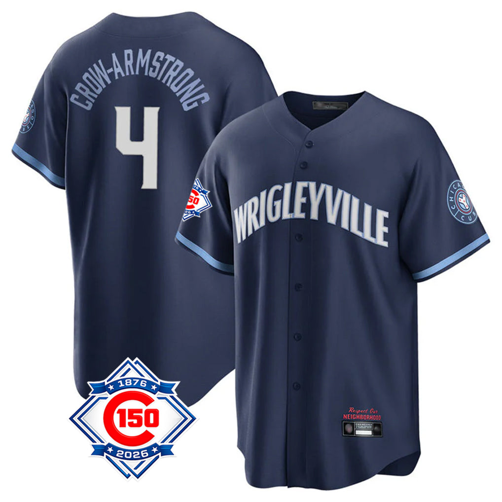 Davalo C.Cubs #4 Pete Crow-Armstrong Player Navy 150th Anniversary City Connect Home Game Stitched Jerseys